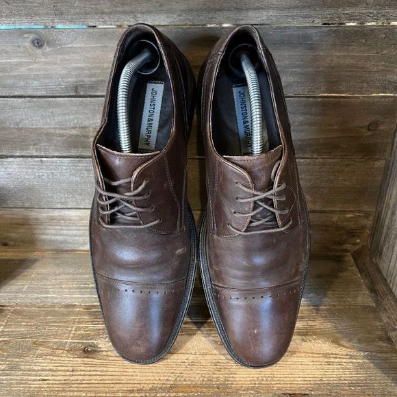 Mens Johnston & Murphy Brown Leather Cap‎ Toe Brogue Dress Shoes Size 10 M GUC